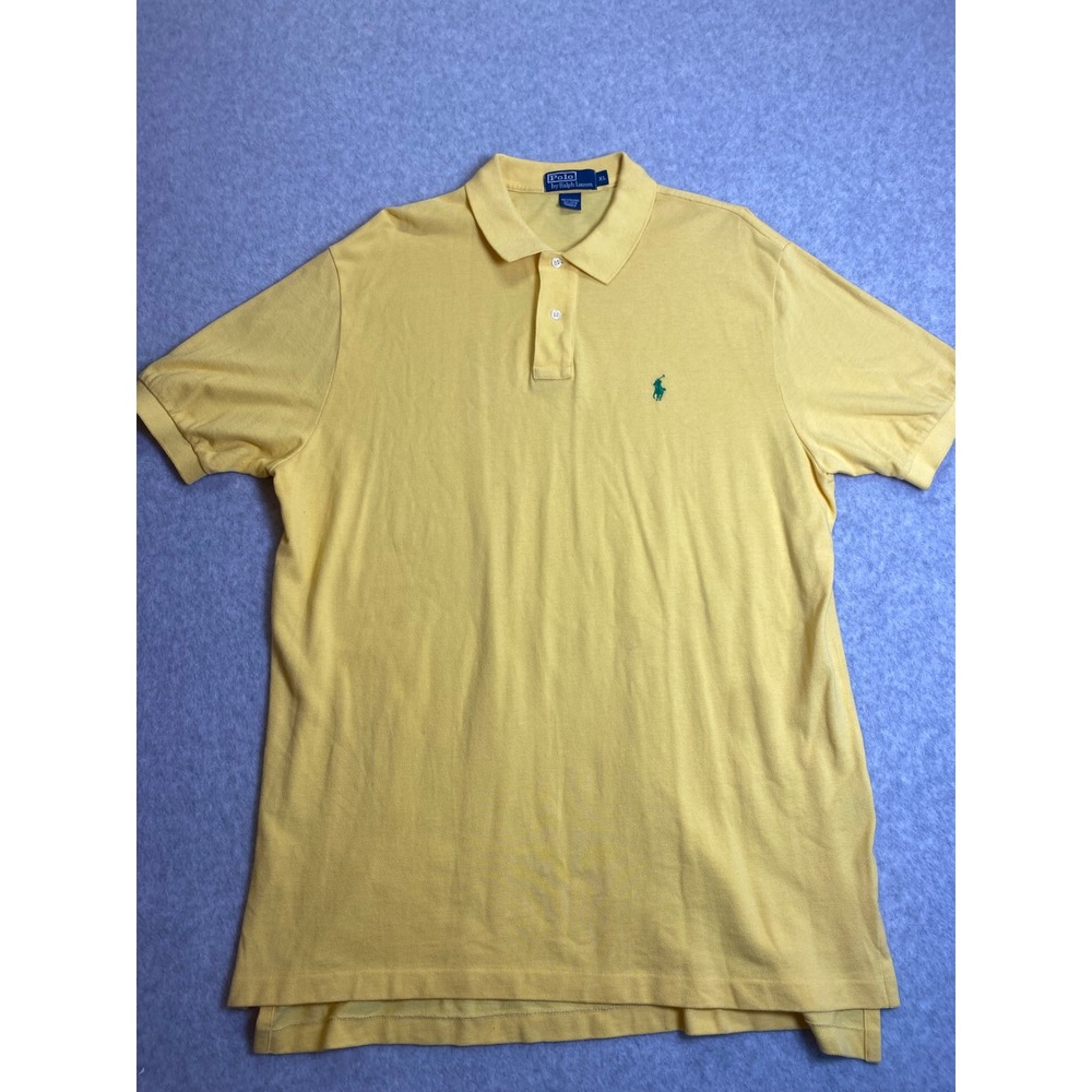 Polo Ralph Lauren Mens XL Yellow Short Sleeve Pique Polo Shirt Green Pony Logo